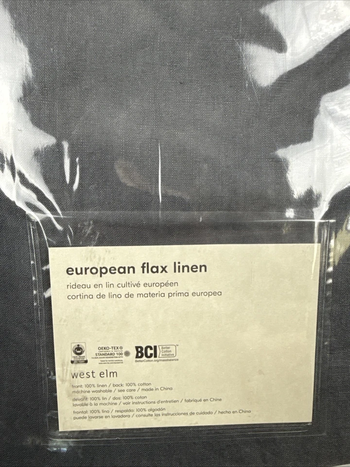 West Elm European Flax Linen Curtain Panel Lined Light Filter 48x84 Graphite NEW - Image 2 of 4