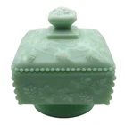 New ListingVintage Westmoreland Paneled Grape Jadeite Milk Glass Pedestal Candy Dish w/ Lid
