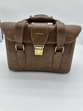 Vintage Camera Bag Satchel Case Hard Shell Faux Leather Brown Small