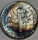 1962 Roosevelt Dime GEM BU FB Rainbow Toned
