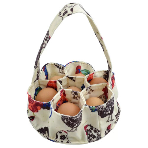 Egg Basket 7 Pocket Folding Chicken Collecting Farm Gathering Hen Fabric Print