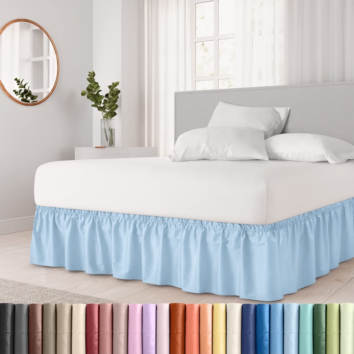 Wrap Around Dust Ruffle Bed Skirt Light Blue for Queen Size