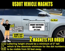 2 PACK US DOT # - 10x20 INCH CUSTOM CAR MAGNETS MAGNETIC AUTO TRUCK SIGNS