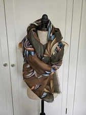 Chloé Floral Square Scarf Oversized 53" X 53" Brown, Blue, Olive Cotton Blend