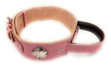 Pink Heavy Duty Leather Dog Collar with American Bulldog Head Motif and Handle