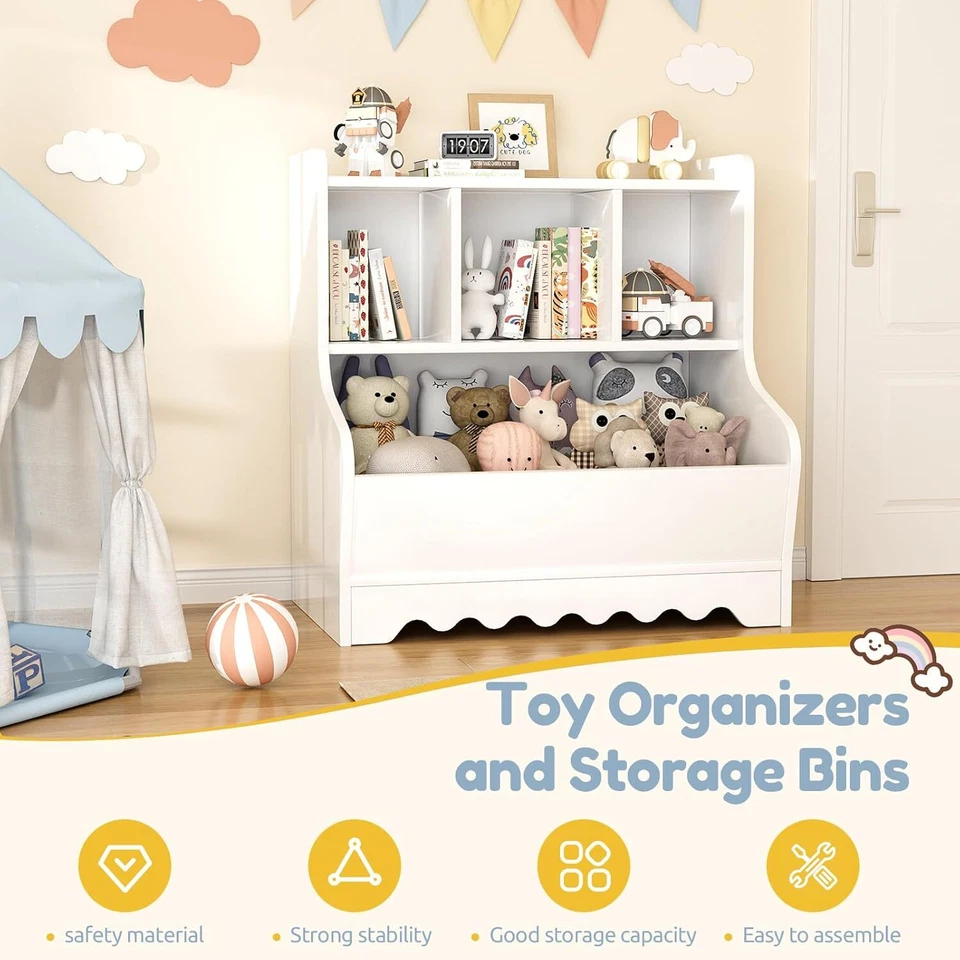 Estantería para niños, organizador de almacenamiento de juguetes para niños pequeños de madera 4 cuchonchos estantería para libros para niños Foto 3 de 4