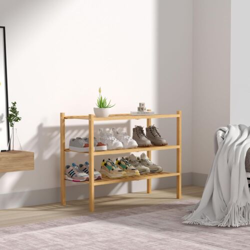 3 Tier Bamboo Shoe Rack for Closet Free Standing Wood Shoe Shelf Storage Organiz - Picture 7 of 8