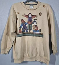 Vintage 90s Tulex Halloween Scarecrow Pumpkin Fall Sweatshirt USA Made Sz XL