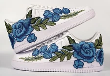 Nike Air Force 1 Custom Shoes Sneakers White Blue Rose Floral Mens Size 15 New