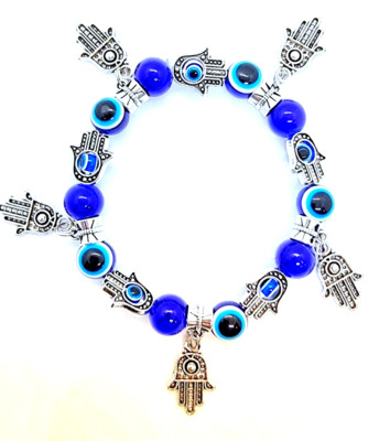 Handgefertigtes Hamza blaues Evil Eye Hand Stretch Perlen super einzigartiges Armband