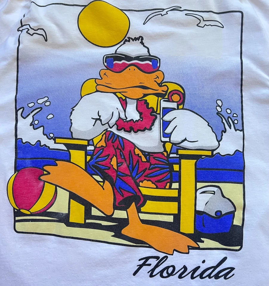 Vintage 80s Florida Party Duck T-Shirt Single Stitch White size XL Foto 2 de 4