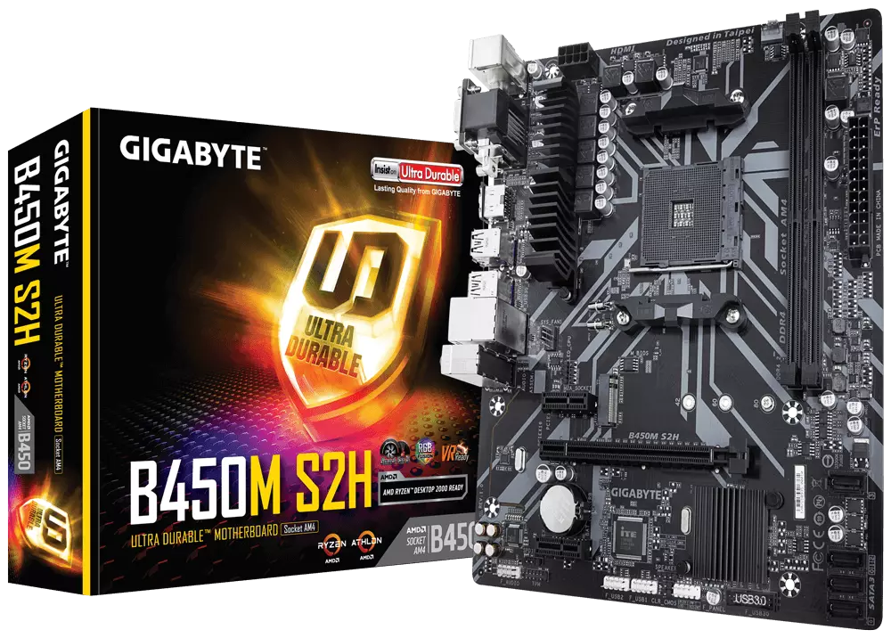 Gigabyte B450M S2H Motherboard CPU AM4 AMD Ryzen DDR4 DVI HDMI VGA Gaming  LAN