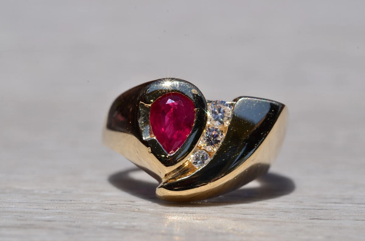 Modern Ruby and Diamond Ring in Yellow Gold eBay
