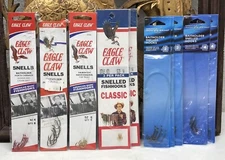 Lot of 10, 6 Pack Snelled Hooks EAGLE CLAW & SOUTH BEND Size 2 4 6 & 14