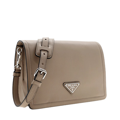Prada Glace Crossbody Shoulder Bag Beige Leather 1BD296 New