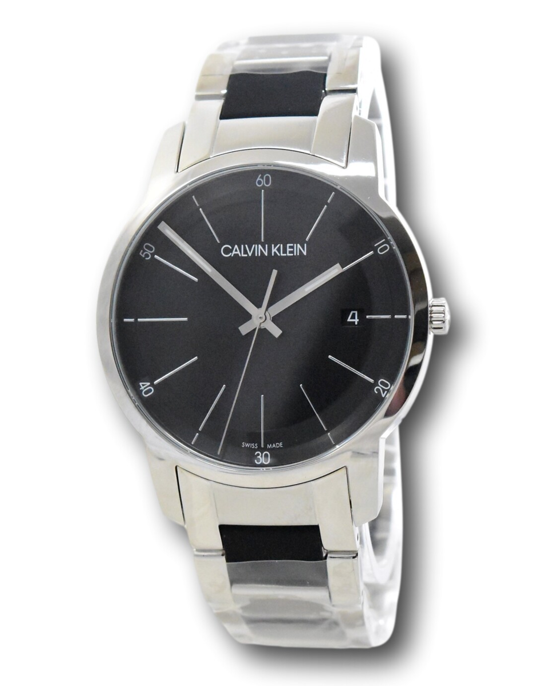 Calvin Klein City Men's 43mm SWISS MADE Brushed Black Dial Watch K2G2G1B1