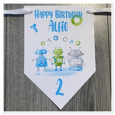 Personalised Robot Birthday Bunting Banner 1st 2nd 3rd
