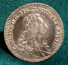KINGDOM OF SICILY CARLO DI BORBONE 6 TARI' 1735 SILVER CORONATION