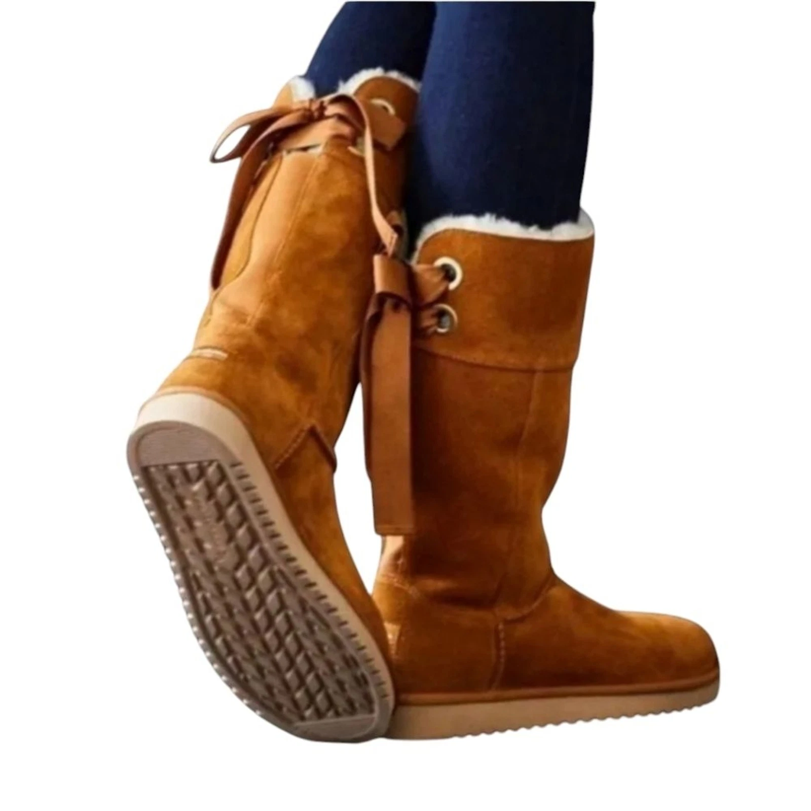 Stivali Koolaburra by UGG Andrah scamosciati castagna lacci fiocco ginocchio metà polpaccio taglia 6