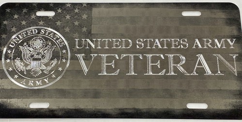 Combo Engraved US Flag Diamond Etched Army Vet Veteran Car Tag License Plate - 第 1/11 張圖片