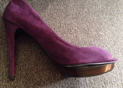 BAKERS Purple Suede Leather "KONTESA" Sexy PEEP-TOE Platform Pumps High Heels - Picture 8 of 11
