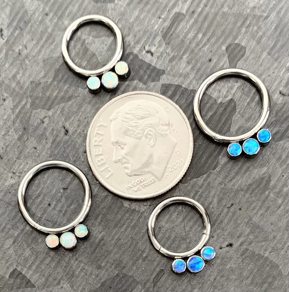 1pc Solid Titanium 3 Bezel Set Opals Hinged Segment Ring Helix Septum Clicker - Image 4 of 4