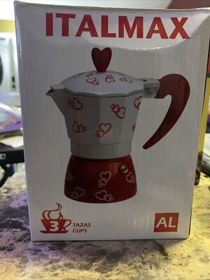 Stove Top Cuban Coffee Espresso Maker 3 Cup Red Hearts Cafe  Cafetera Cubana