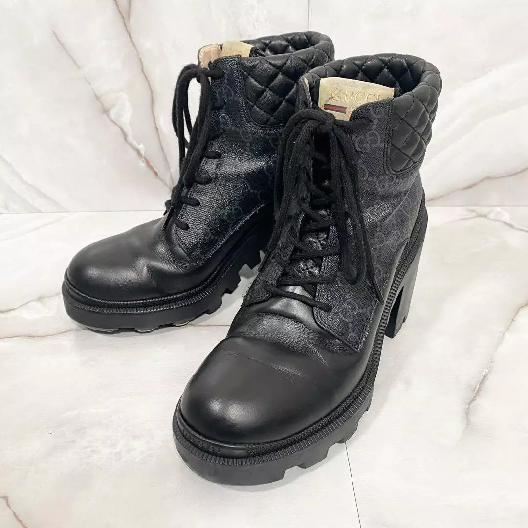 Bottines GUCCI 21AW GG Supreme cuir noir US4 JP21 pointure 34   659691