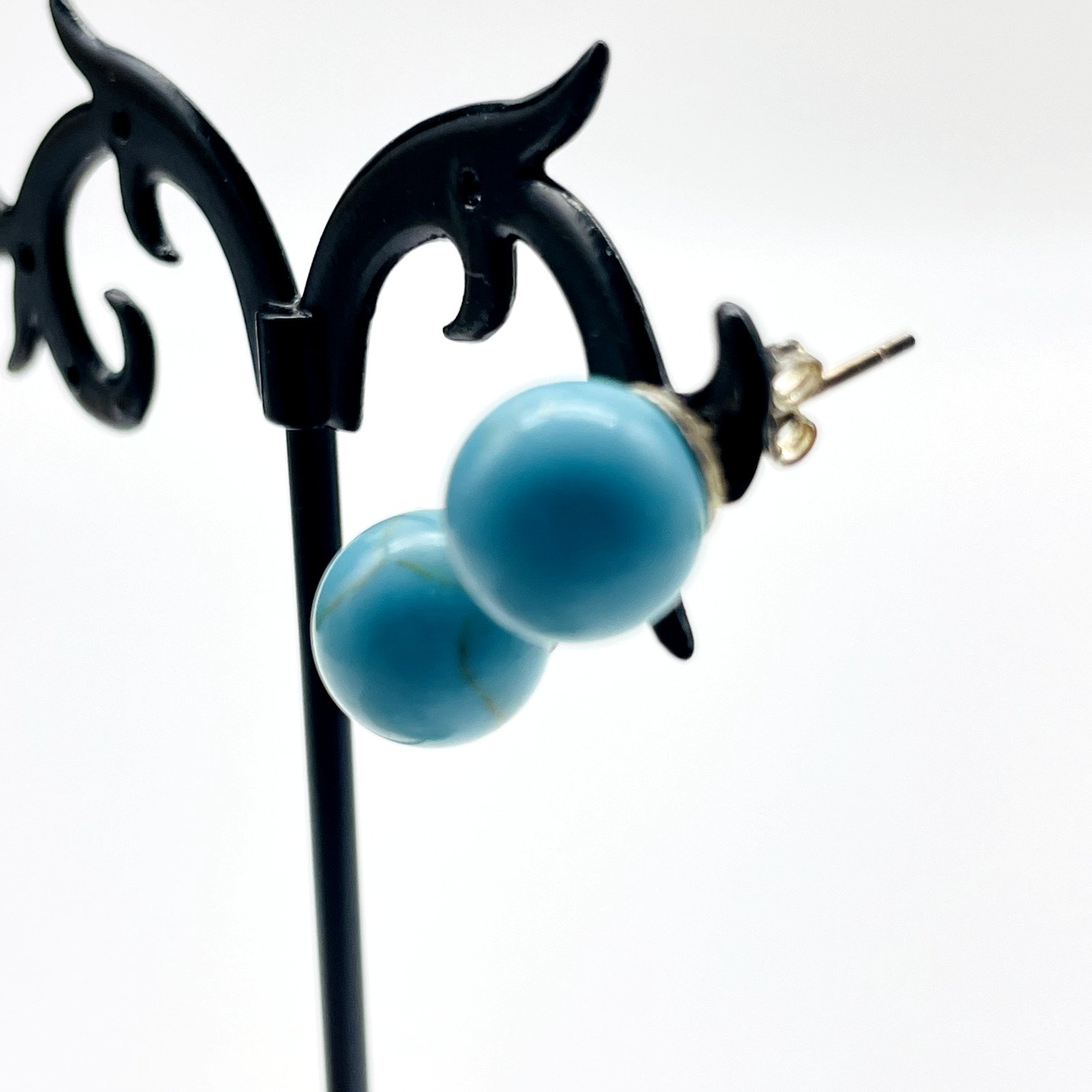 Tiny Simulated Turquoise Bead Earrings Pierced Si… - image 5