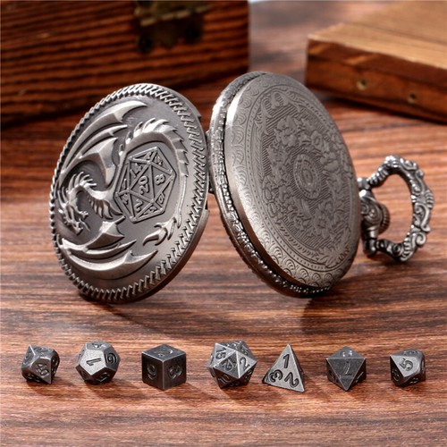 7Pcs/Set Antique Metal Polyhedral Dice DND Role Playing Game with Protable Box - Picture 11 of 11