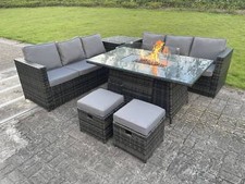 Image of Fimous 6 Option PE Rattan Garden Furniture Gas Fire Pit Heater Dining Table Sets