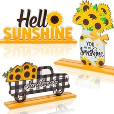 3pcs Sunflower Wooden Table Centerpiece Sign Decoration, Hello Sunshine Wood