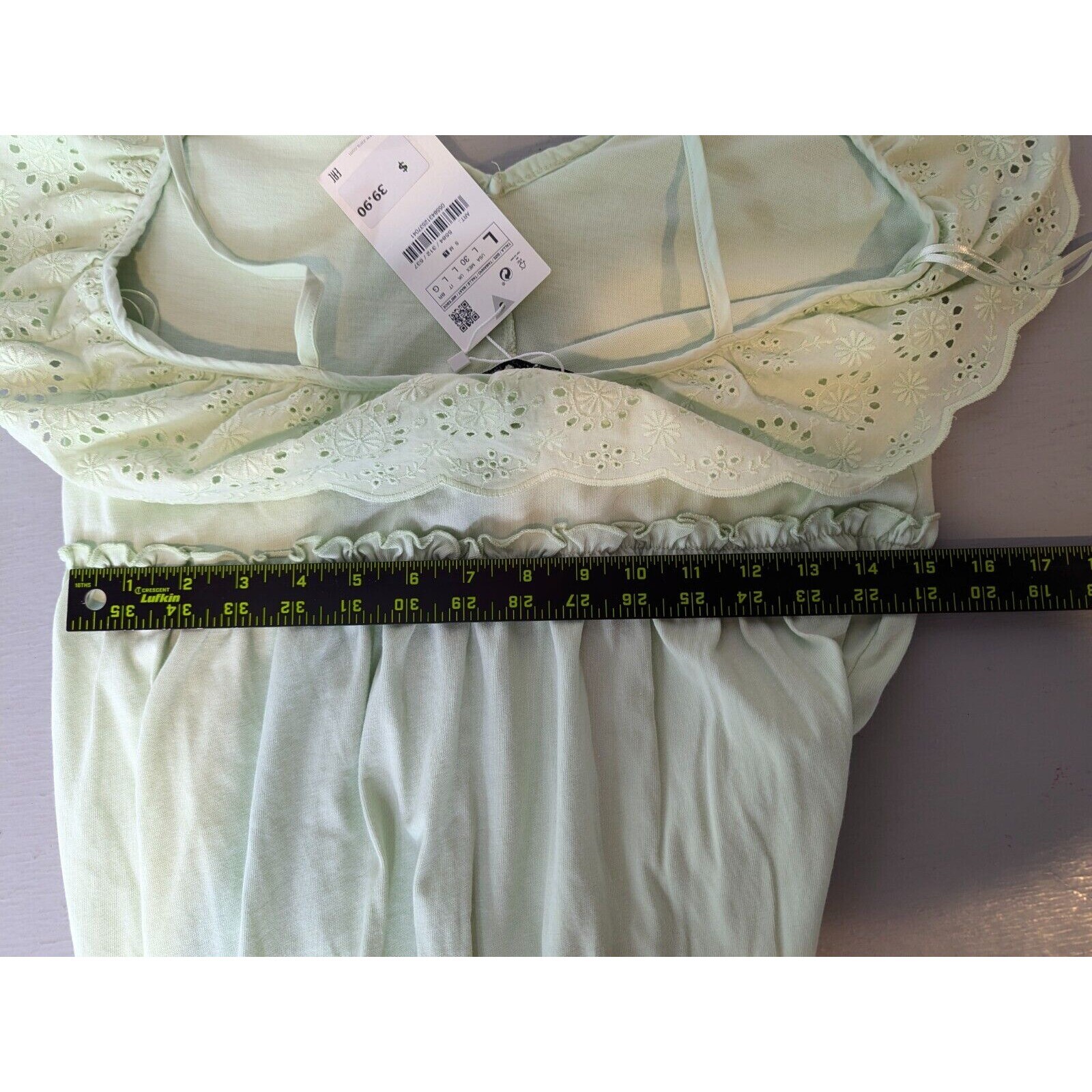 ZARA Eyelet Ruffled Neck Embroidered Knit Maxi Dress Boho Spring Green Large NWT thumbnail 6