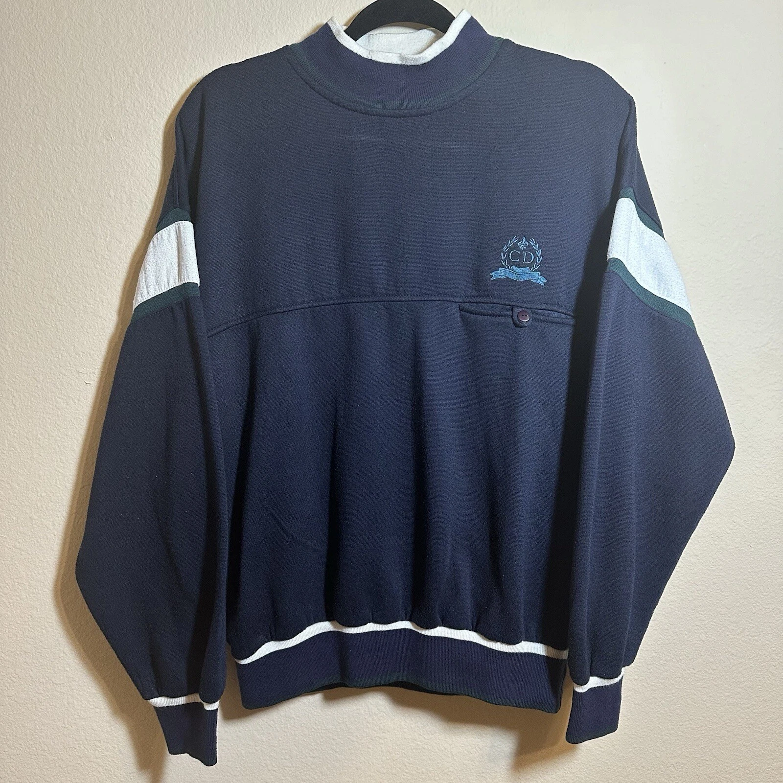 VINTAGE Christian Dior Monsieur Sweat Pull Cimier Logo Rayé Homme GRAND