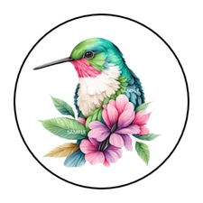 30 HUMMINGBIRD ENVELOPE SEALS STICKERS LABELS TAGS 1.5" ROUND FLOWERS FLORAL