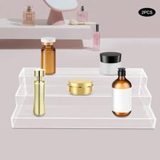 2Pcs 3-Tier Clear Acrylic Display Stand Step Shelf Jewelry Cosmetic Storage Rack