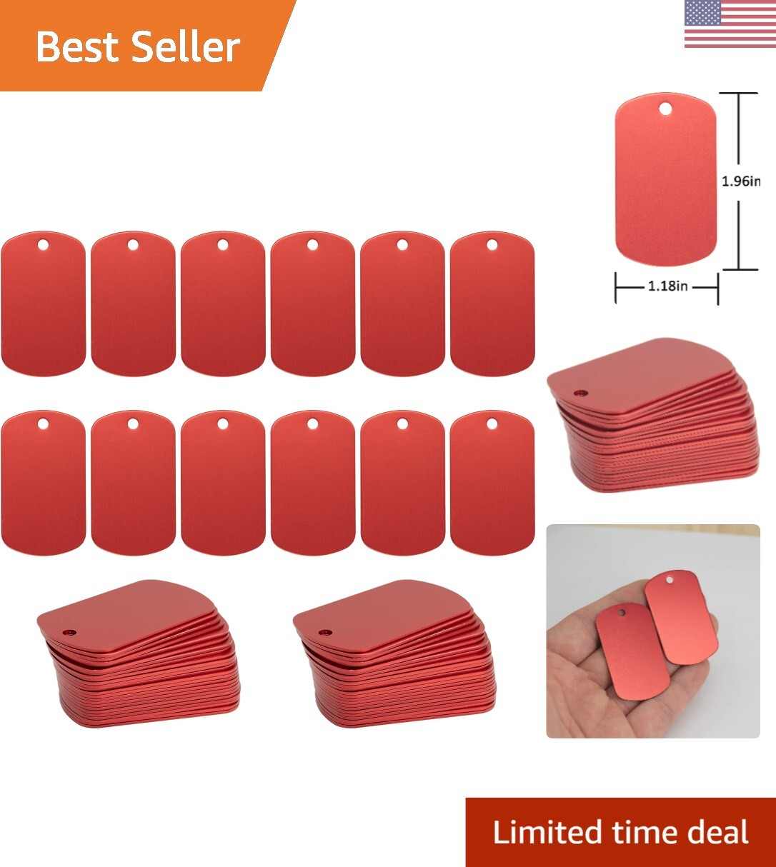 100 Pack Anodized Aluminum Engraving Blank Tags Stamping Blanks Red