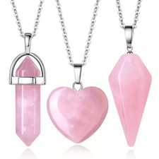 3pc Rose Quartz Necklaces Pendants Set Spiritual Energy Healing Holiday Gift