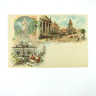 Postcard Berlin Germany Schiller Monument Gendarmenmarkt Playhouse Antique RARE