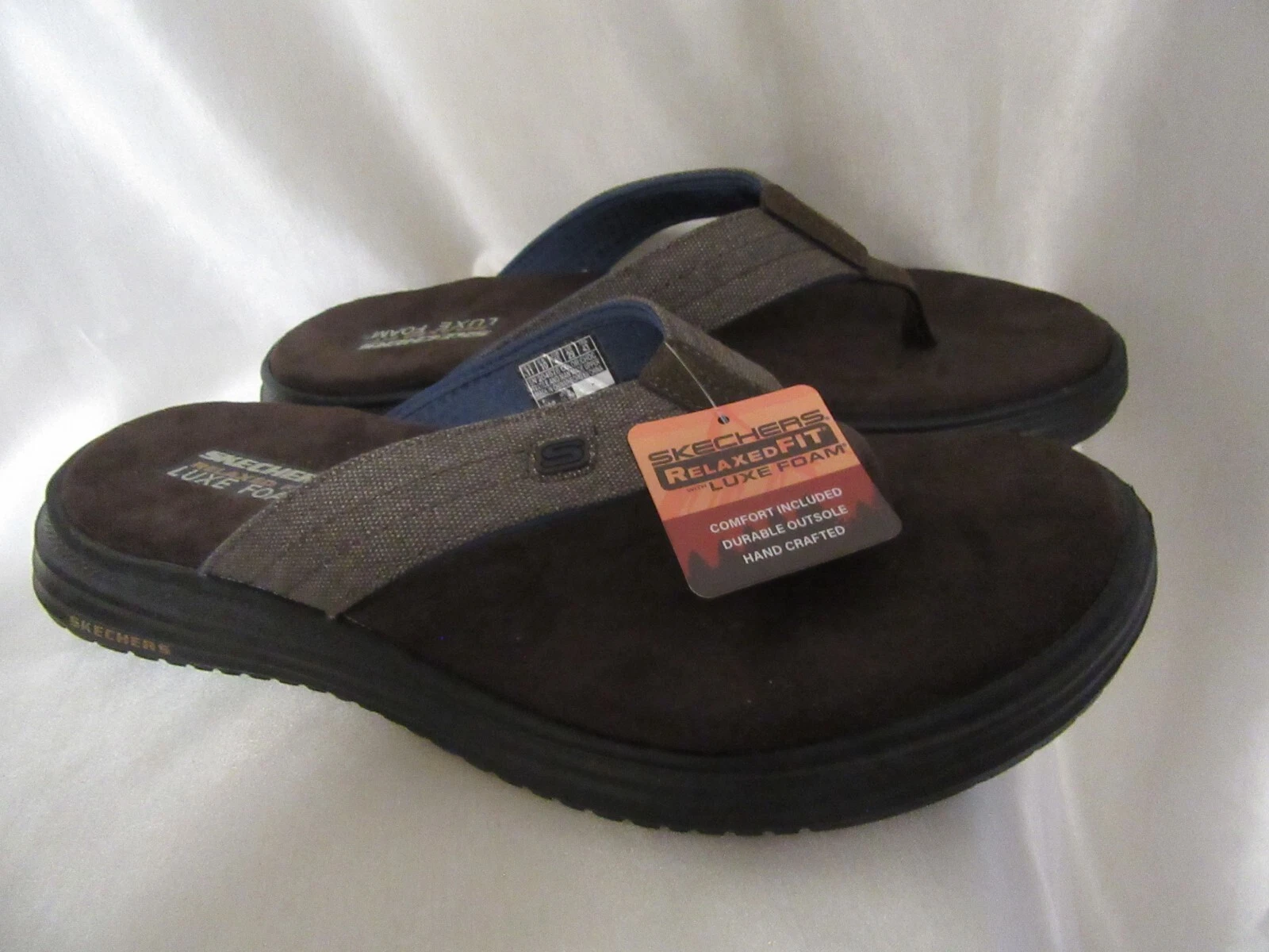 TONGS HOMME SKECHERS COUPE DÉCONTRACTÉE LUXE MOUSSE TAILLE 11 M MARRON NEUF #204576