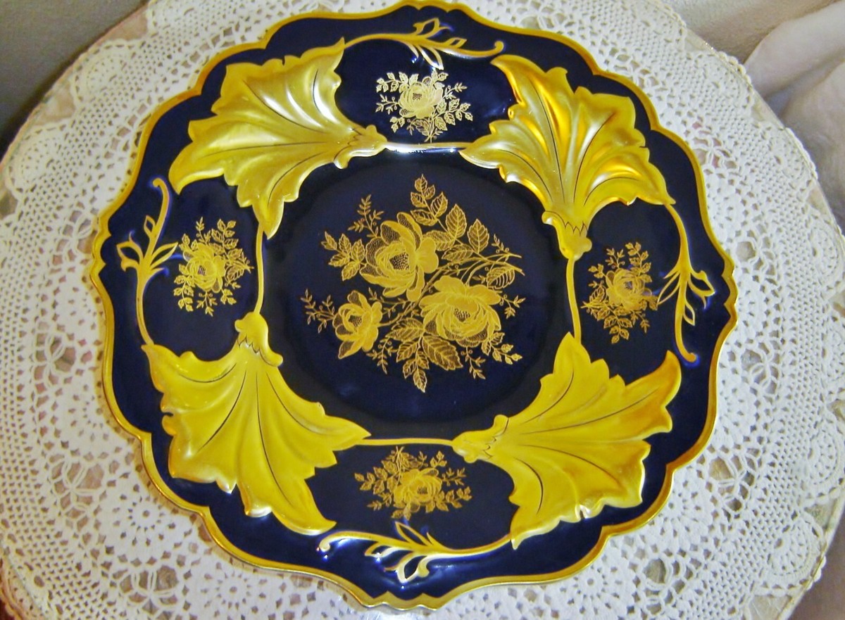 Vintage Echt Weimar Kobalt Germany Jutta Cobalt Blue Platter Gold