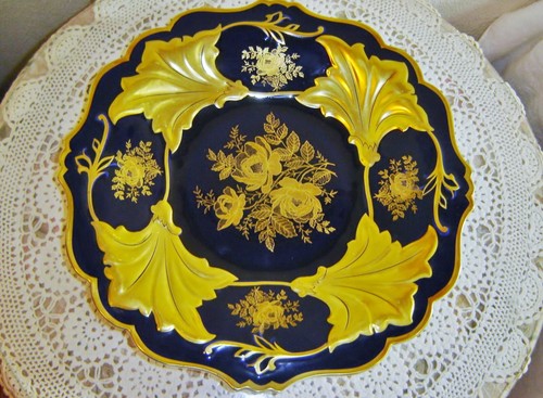 Vintage Echt Weimar Kobalt Germany Jutta Cobalt Blue Serving Platter Gold 22k - Picture 2 of 5
