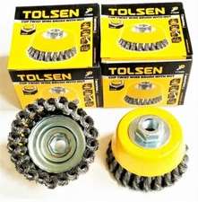 4 TOLSEN 4" CUP BRUSH KNOTTED TWISTED WIRE WHEELS ANGLE GRINDER 5/8"-11 #77569