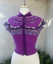 Vintage Funky Boho Hand Knit Crochet Vest Top Purples Sz XS