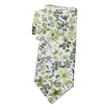 Men's Skinny Tie, Cotton Floral Ties for Men Wedding A White Green Floral