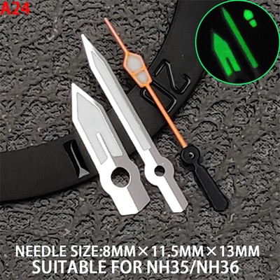 13mm Green Lume Silver+Orange Trim Arrow Shape Watch Hands for NH35/36 Movement
