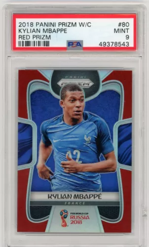 2018 Panini Red Prizm World Cup Soccer #80 Kylian Mbappe RC Rookie /149 PSA 9