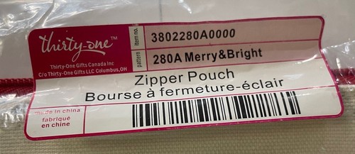 Thirty One Large Zipper Pouch - Merry And Bright 280A-Nip - Picture 3 of 9