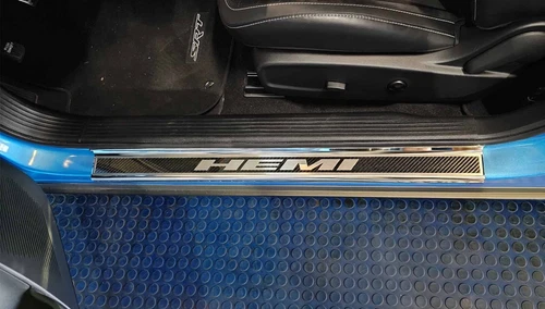 2015-2024 DODGE CHALLENGER  CARBON FIBER DOOR SILLS WITH "HEMI" POLISHED LETTER