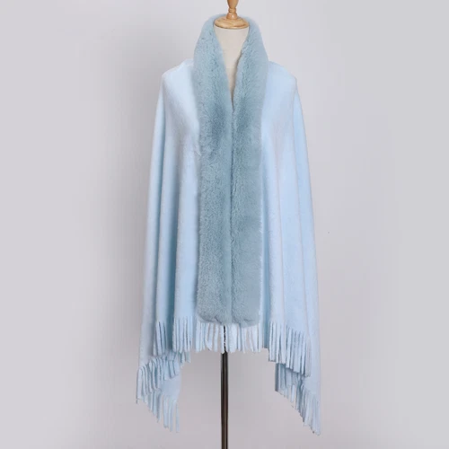Abrigo Capa Cálido Para Mujer Cuello Piel Sintética Prendas para el torso Chal Borla Poncho Capa Chaqueta - Imagen 10 de 35